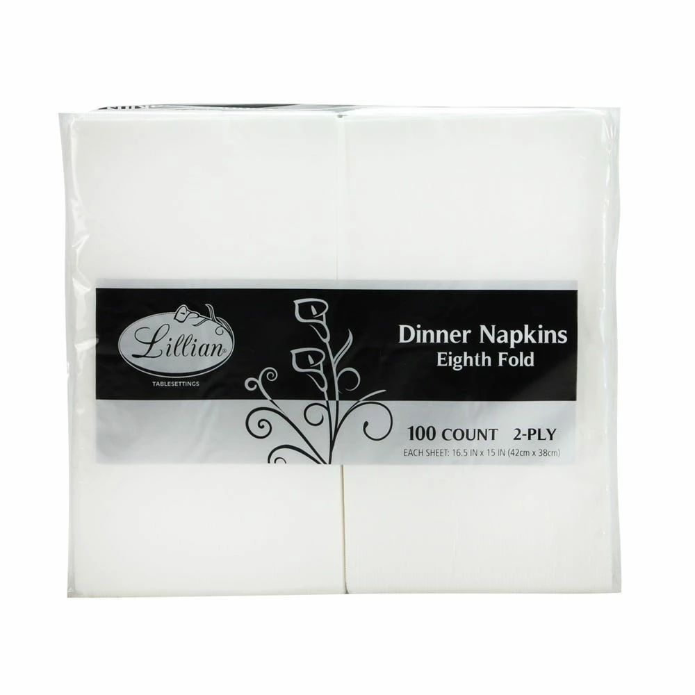 Lillian 2-Ply Paper Dinner Napkins - White, 100 Count - 39000 - Paper Towels & Napkins 1 Lillian 2-Ply Paper Dinner Napkins - White, 100 Count - 39000 - Paper Towels & Napkins