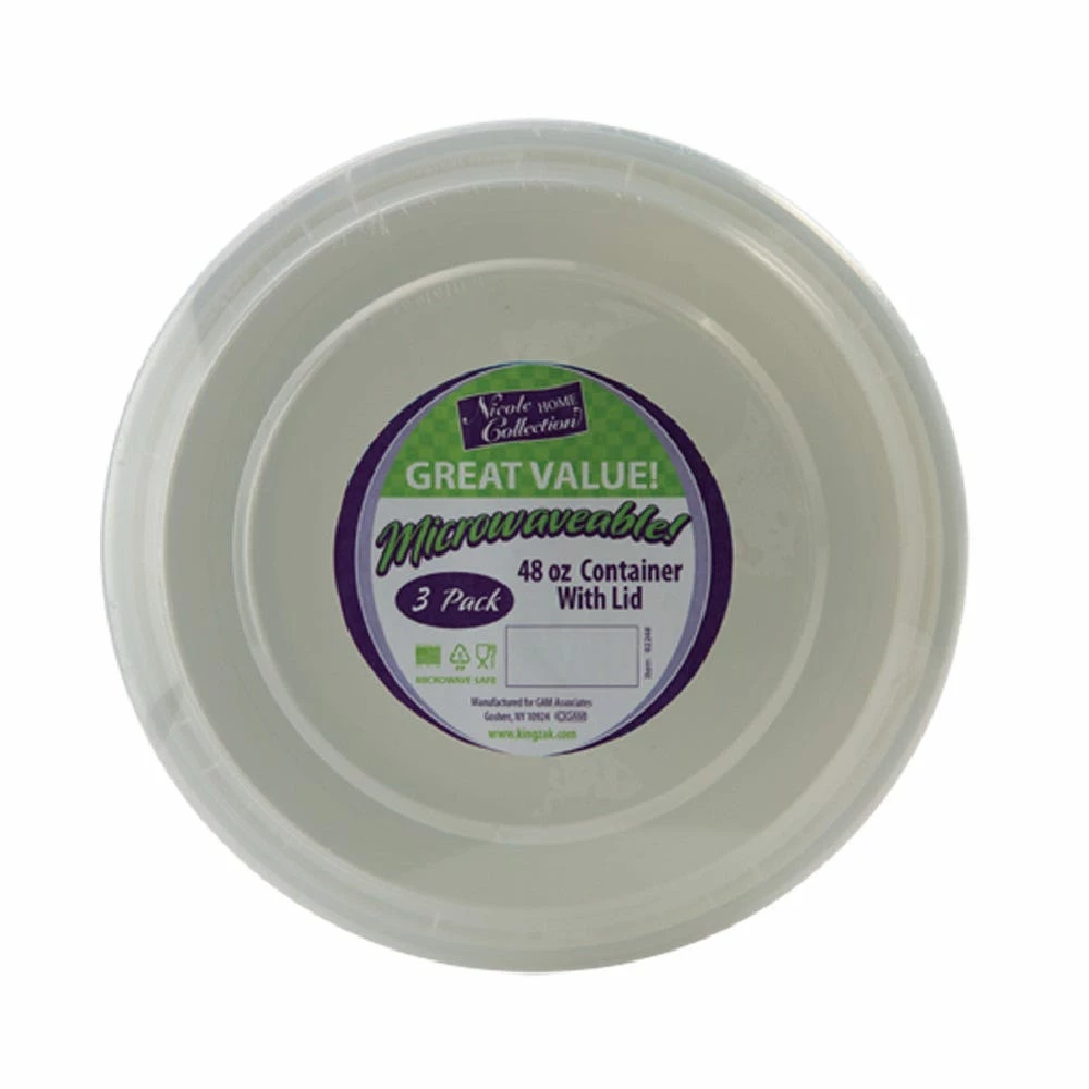 Nicole Home Collection 9" Deep Round Container - White, 48 oz. / 3 Count - 02248 - Disposable Kitchenware 2 Nicole Home Collection 9" Deep Round Container - White, 48 oz. / 3 Count - 02248 - Disposable Kitchenware - Image 2