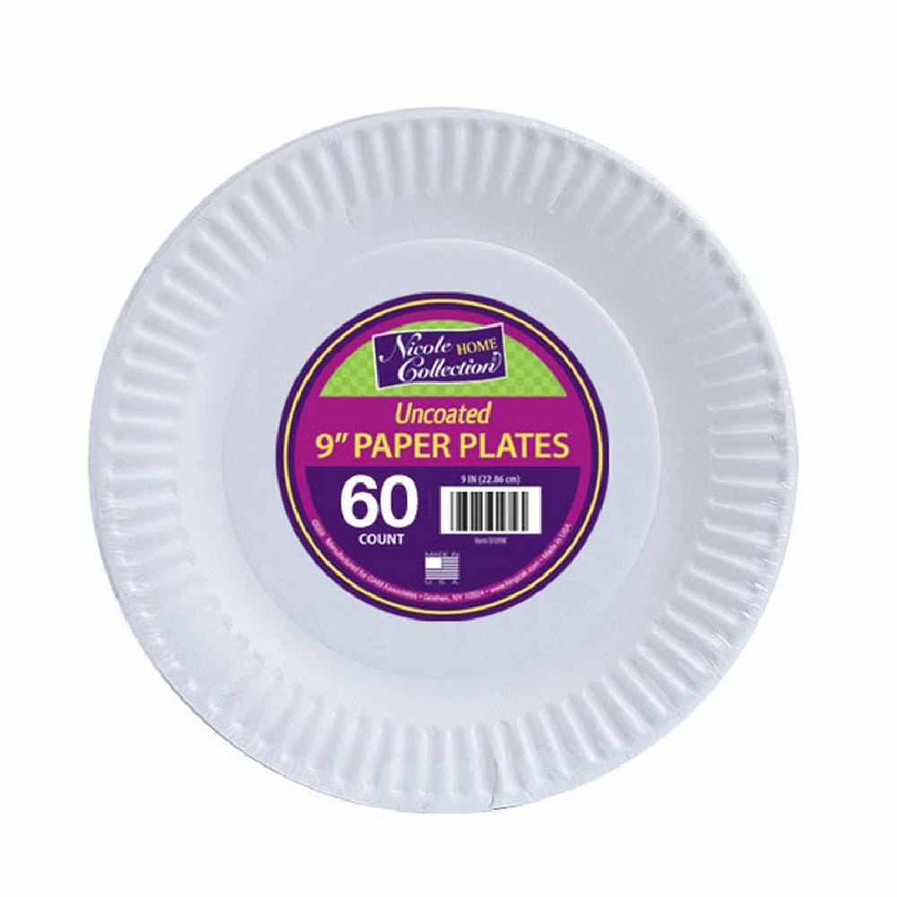 Nicole Home Collection 9" Uncoated Paper Plates - White, 60 Count - 01099 - Disposable Kitchenware 1 Nicole Home Collection 9" Uncoated Paper Plates - White, 60 Count - 01099 - Disposable Kitchenware