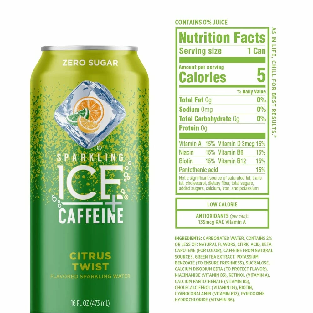 Sparkling Ice +Caffeine Citrus Twist Sparkling Water, 16 oz. 2 Sparkling Ice +Caffeine Citrus Twist Sparkling Water, 16 oz. - Image 2