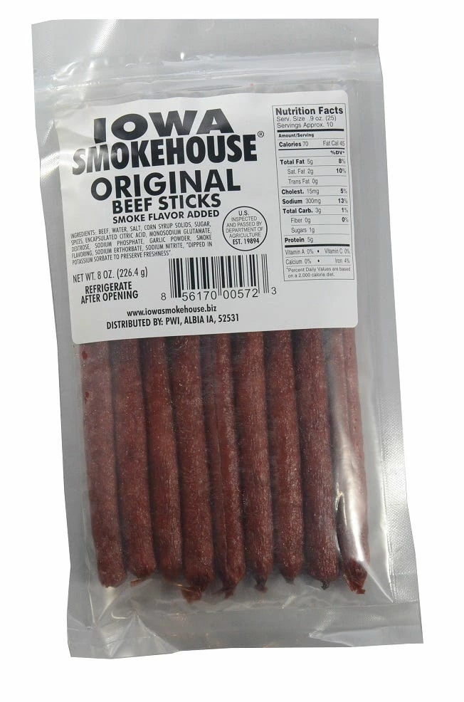 Iowa Smokehouse Original Beef Sticks IS-BSO - Jerky 2 Iowa Smokehouse Original Beef Sticks IS-BSO - Jerky - Image 2