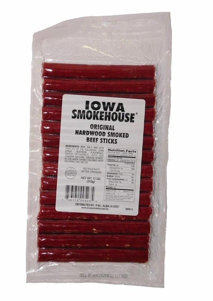 Iowa Smokehouse Original Hardwood Smoked Beef Sticks IS-HS11 - Jerky 1 Iowa Smokehouse Original Hardwood Smoked Beef Sticks IS-HS11 - Jerky