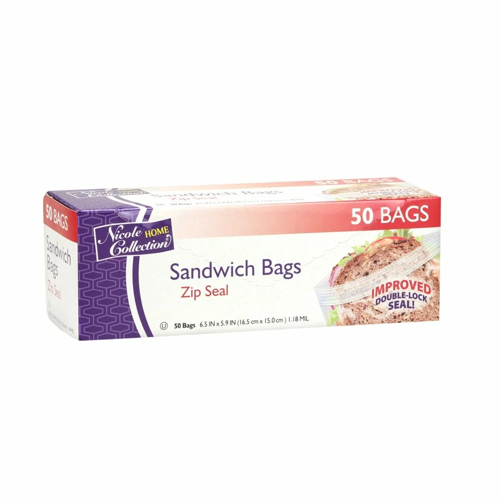 Nicole Home Collection Zip Seal Sandwich Bags, 50 Count - 01010 - Disposable Kitchenware 1 Nicole Home Collection Zip Seal Sandwich Bags, 50 Count - 01010 - Disposable Kitchenware
