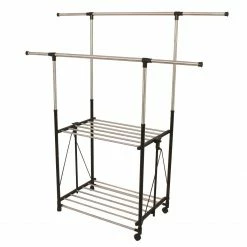 Greenway Stainless Steel Collapsible DoubleBar Garment Rack GRGR200 - Drying Racks