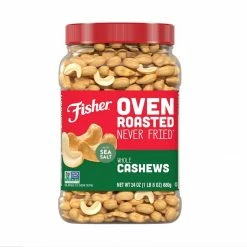 Fisher Oven Roasted, Never Fried Whole Cashews, 24 oz.