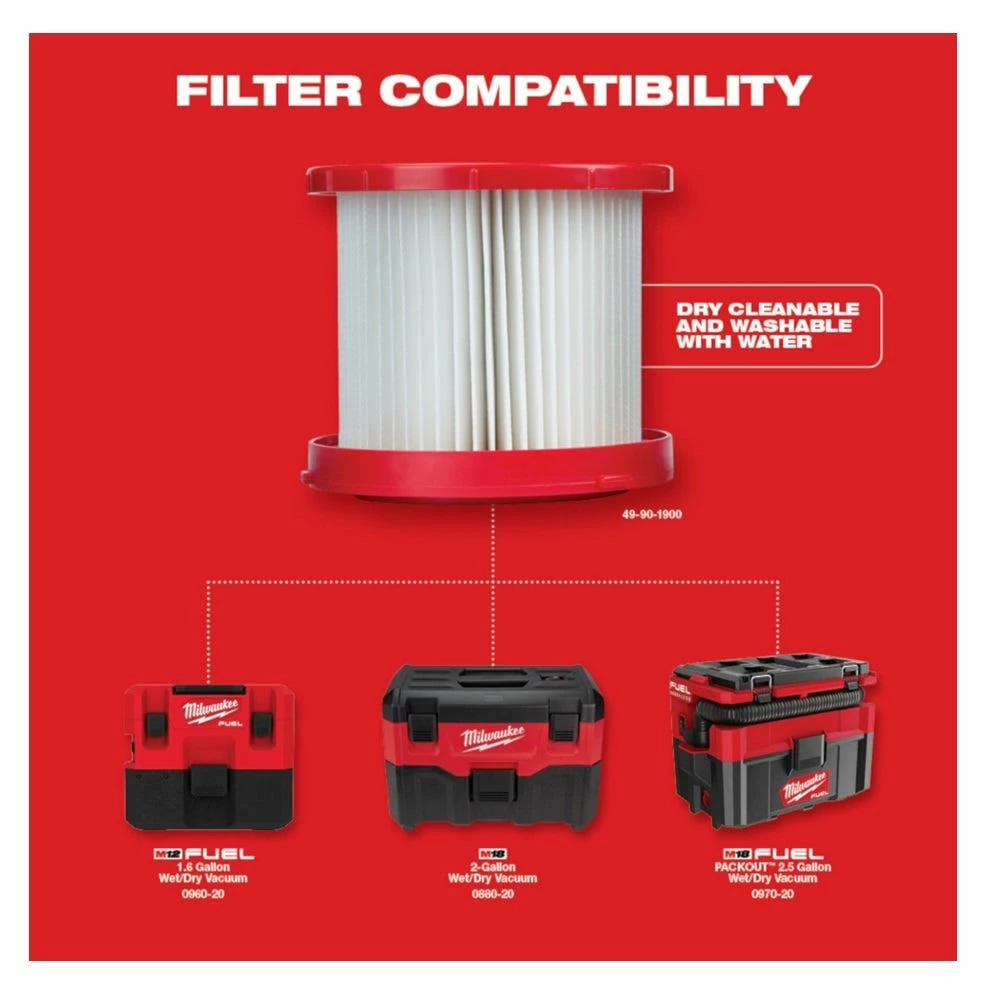 Milwaukee M18 and M12 Wet/Dry Vacuum Filter - 49-90-1900 - Dry Vacs 3 Milwaukee M18 and M12 Wet/Dry Vacuum Filter - 49-90-1900 - Dry Vacs - Image 3