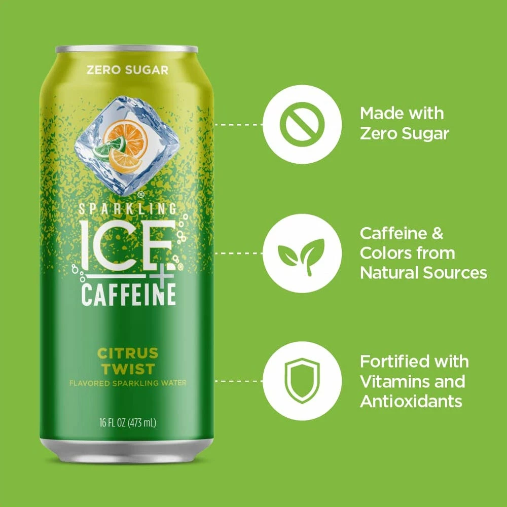 Sparkling Ice +Caffeine Citrus Twist Sparkling Water, 16 oz. 3 Sparkling Ice +Caffeine Citrus Twist Sparkling Water, 16 oz. - Image 3