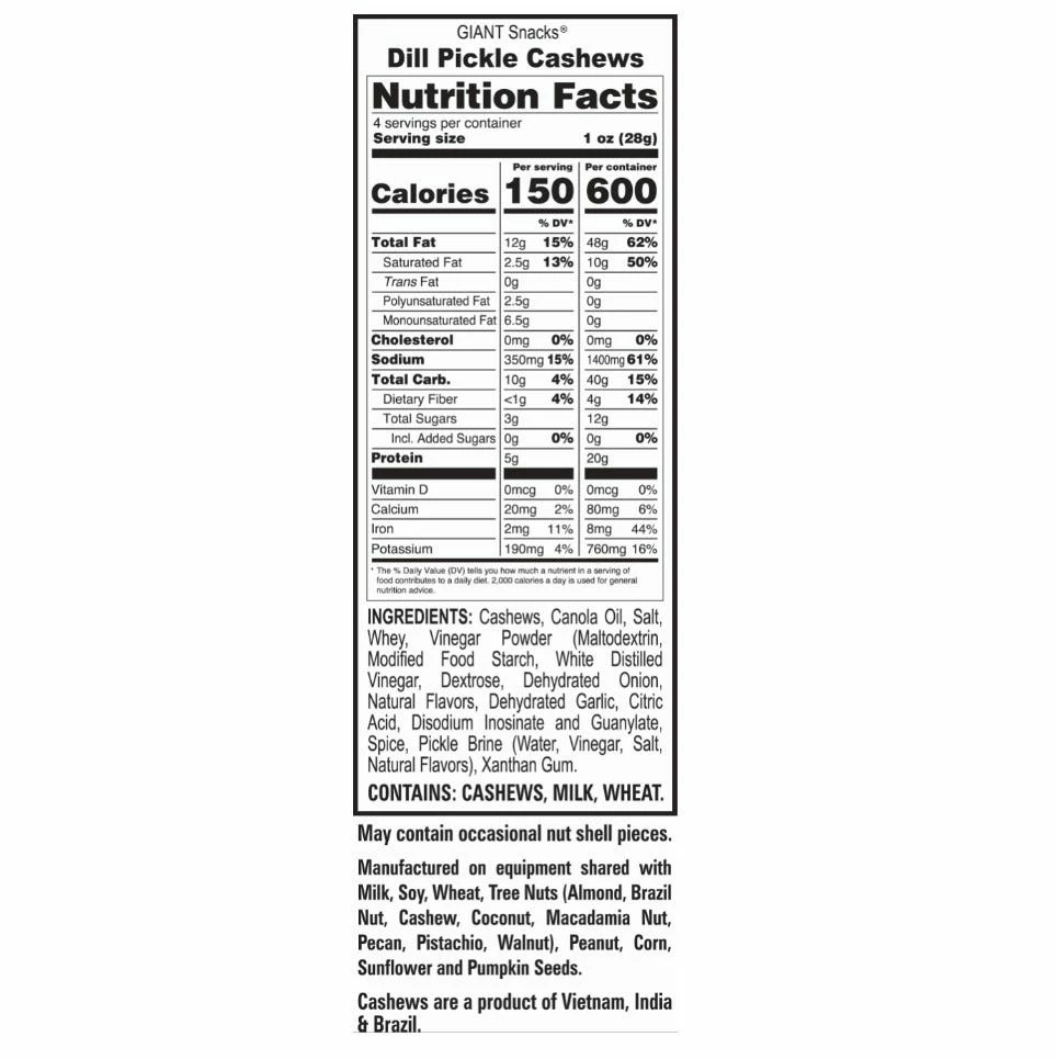 Giants Dill Pickle Cashews, 4 oz. - Salty Snacks 2 Giants Dill Pickle Cashews, 4 oz. - Salty Snacks - Image 2