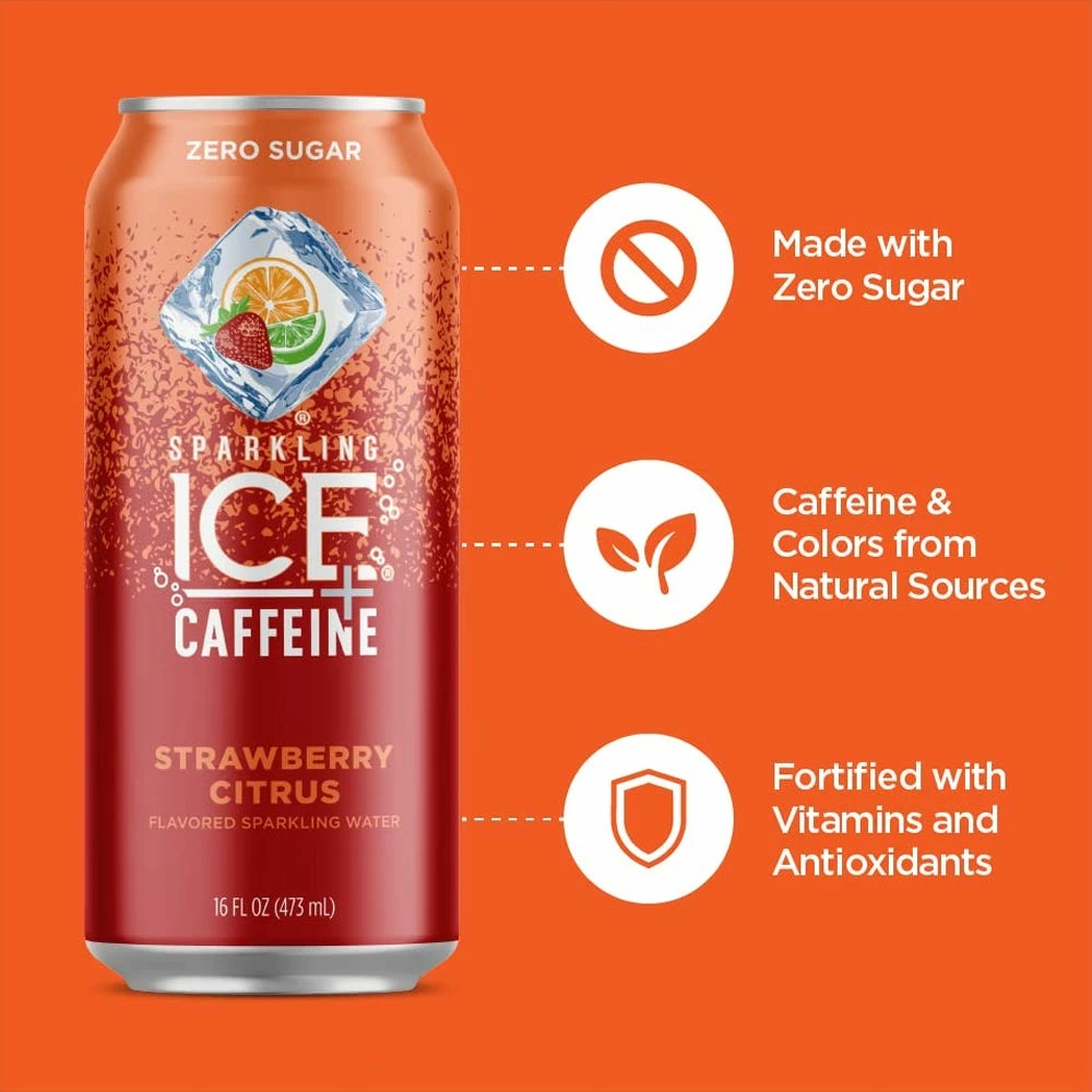 Sparkling Ice +Caffeine Strawberry Citrus Sparkling Water, 16 oz. 3 Sparkling Ice +Caffeine Strawberry Citrus Sparkling Water, 16 oz. - Image 3