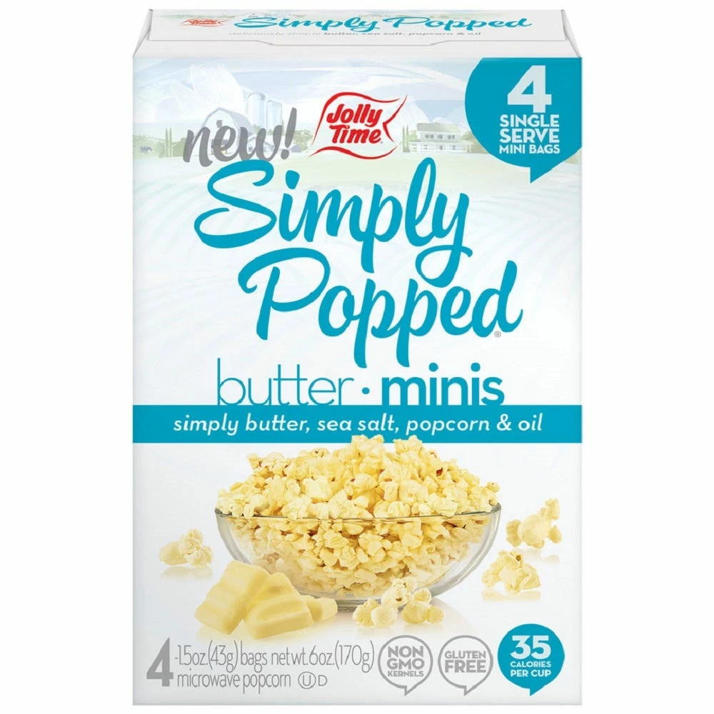 Jolly Time Popcorn Simply Popped Butter Minis Microwave Popcorn, 4 Count 1 Jolly Time Popcorn Simply Popped Butter Minis Microwave Popcorn, 4 Count