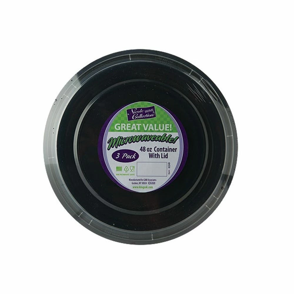 Nicole Home Collection Deep Round Container with Lid, 48 oz. Black, 3 Pack - 02249 - Disposable Kitchenware 1 Nicole Home Collection Deep Round Container with Lid, 48 oz. Black, 3 Pack - 02249 - Disposable Kitchenware