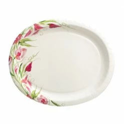 Nicole Home Collection 12"x10" Oval Paper Plate - Pink Floral, 14 Count - 77040 - Disposable Kitchenware
