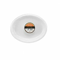 Hanna K. Oval Plastic Plate, 12.25 inches x 9.75 inches, White, 20 Count - 12130 - Disposable Kitchenware
