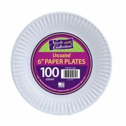 Nicole Home Collection 6" Uncoated Paper Plates - White, 80 Count - 01096 - Disposable Kitchenware