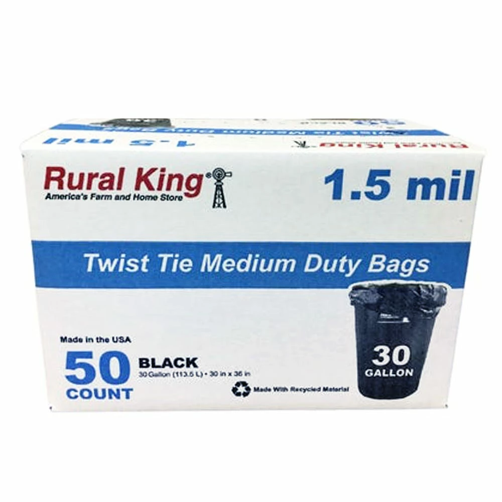Various Brands Twist Tie Medium Duty 30 Gallon Trash Bags, 50 Count 1 Various Brands Twist Tie Medium Duty 30 Gallon Trash Bags, 50 Count