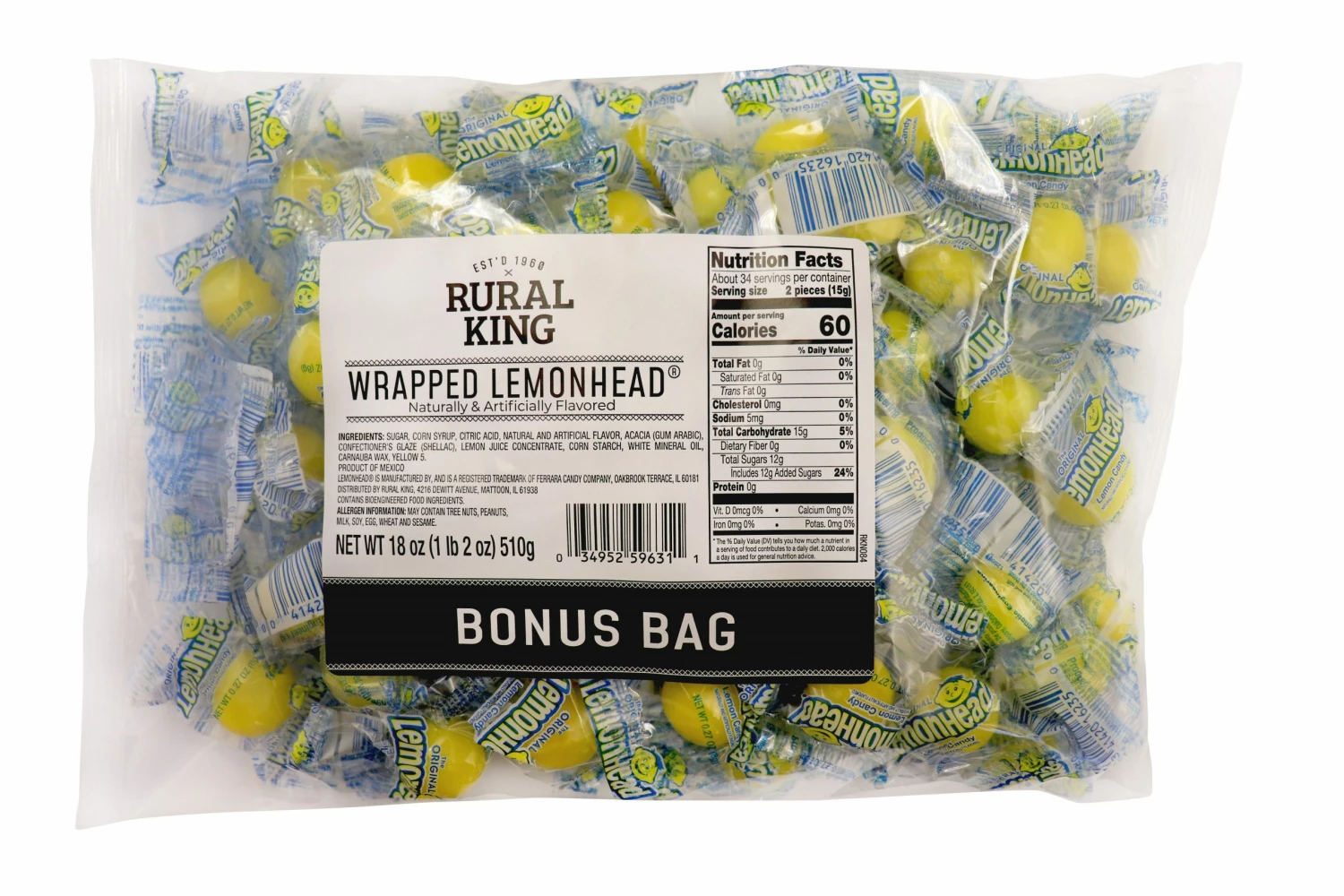 Rural King Lemon Heads BONUS BAG - Candy & Gum 1 Rural King Lemon Heads BONUS BAG - Candy & Gum