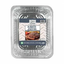 Silver Lining Aluminum Roaster Baker Pans with Lids - 2 Pack - 56430077 - Disposable Kitchenware