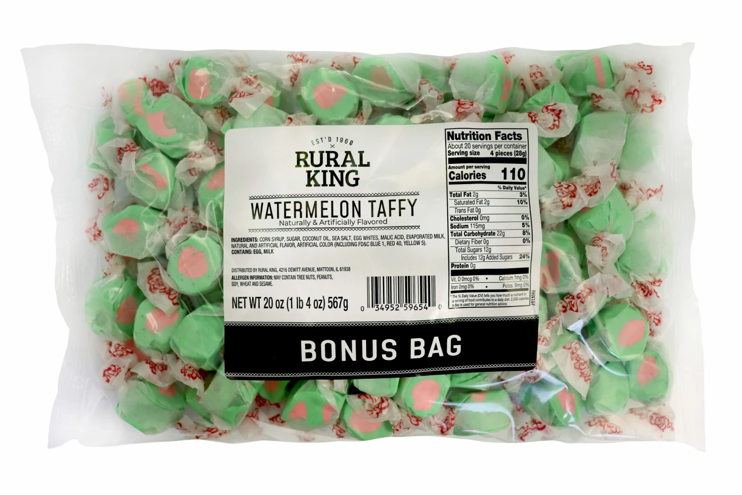 Rural King Watermelon Taffy BONUS BAG - Candy & Gum 1 Rural King Watermelon Taffy BONUS BAG - Candy & Gum